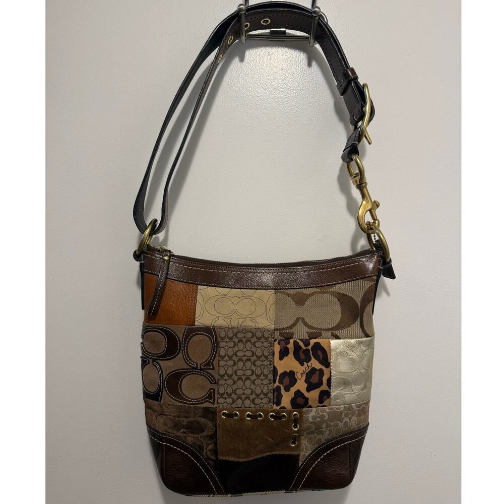 Coach Patchwork Shoulder Bag Brown Multi Leather Trim - Picture 7 of 15